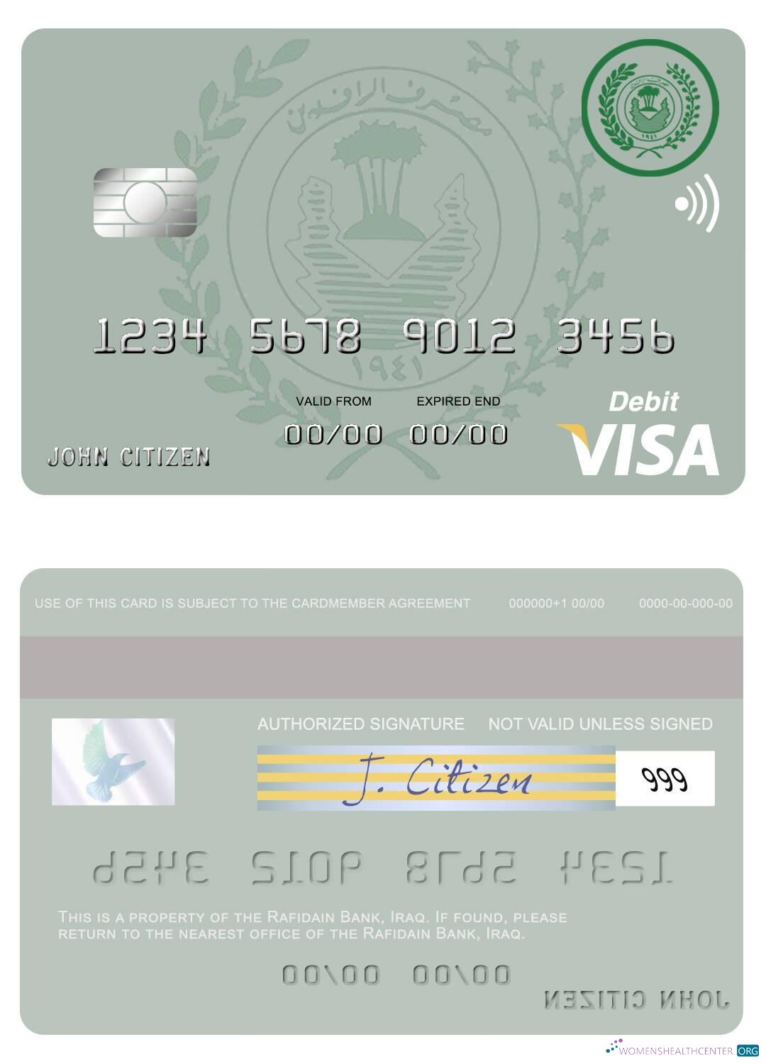 Download Iraq Rafidian Bank visa debit card Photoshop template
